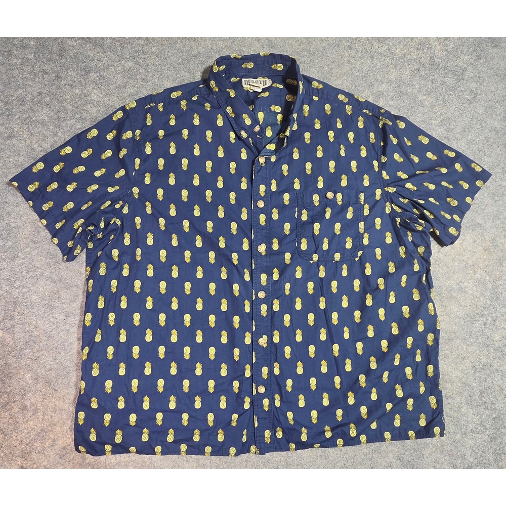 Duluth Trading Co Mens 3XL Pineapple Print Cotton Short Sleeve Button Up Shirt